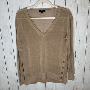 XS: Beige Speck Knit Side Button Sweater