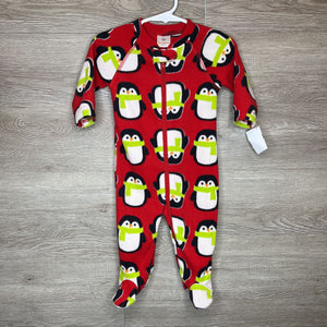 60/3-6M: Red Penguin Print Fleece L/S Zip-Up Pajamas