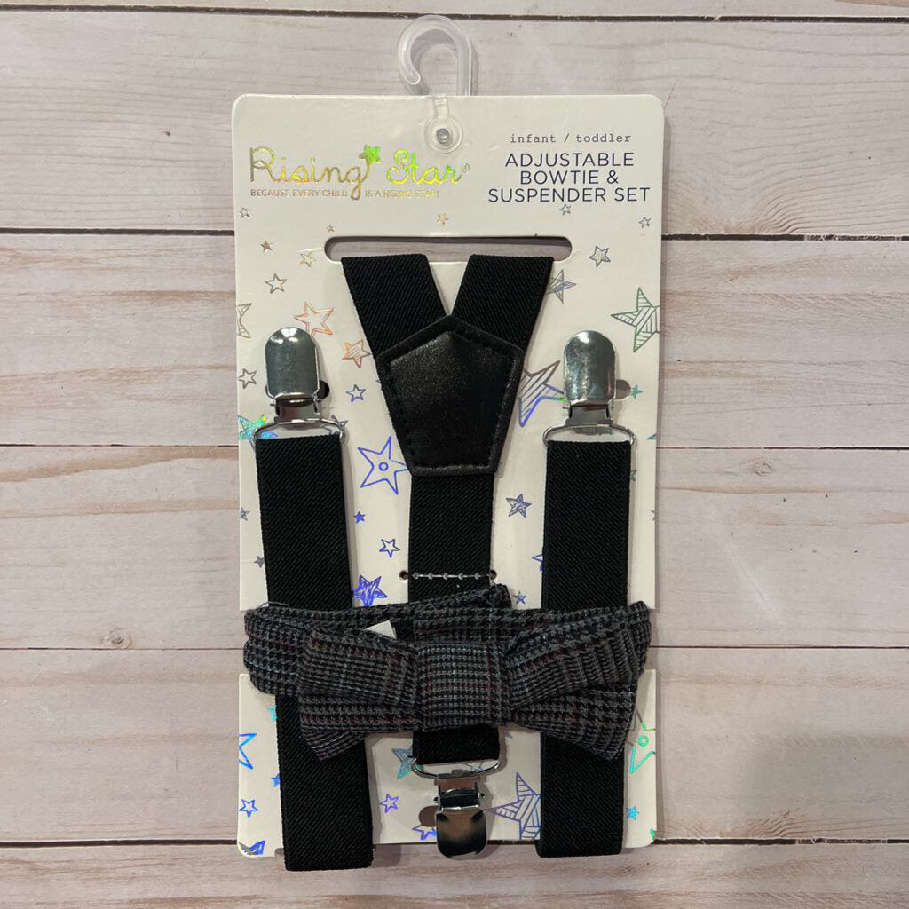 NEW Infant/Toddler Black Suspender + Bow Set