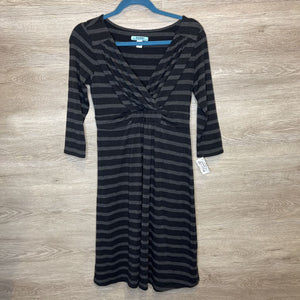 XS: Black + Charcoal Heather Striped L/S Dress