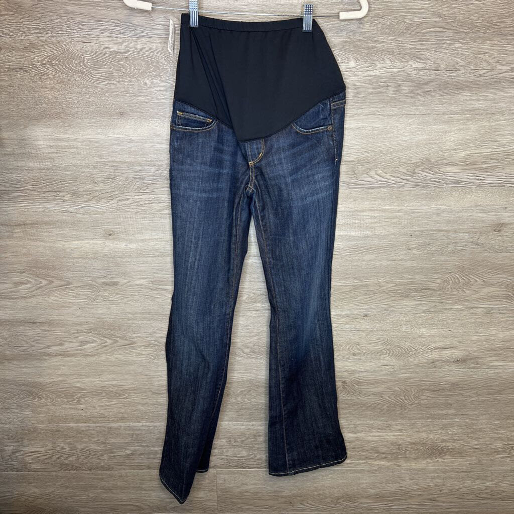 XS/Size 25: Dark Wash Demi Panel Flare Jeans