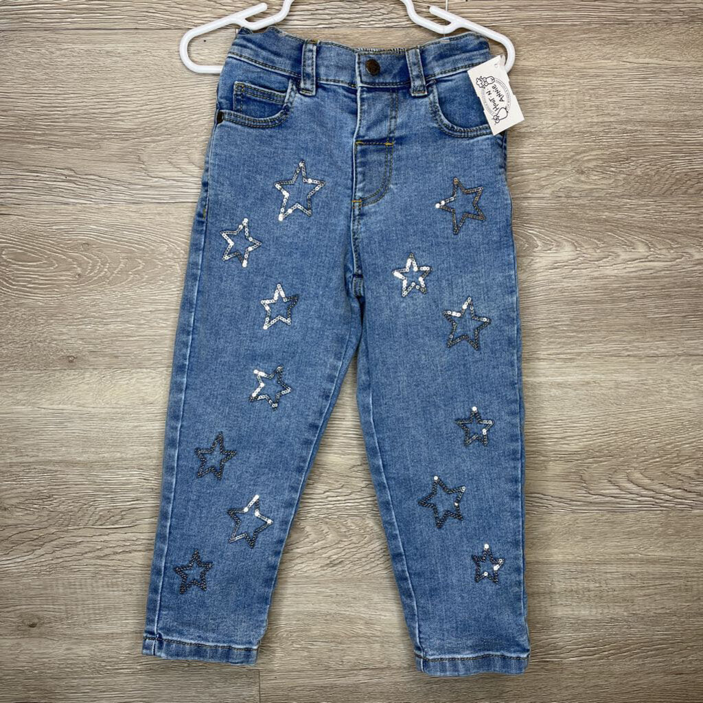 2-3Y: Light Wash Sequin Star Applique Jeans