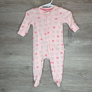 0-3M: Pink Bear Print L/S Zip-Up Pajamas