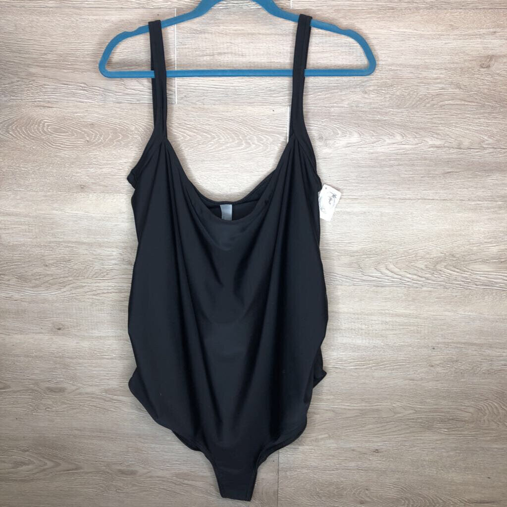 XL/Size 16: Black Ruched Maternity Swimsuit