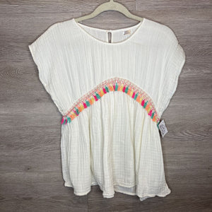 Fits like S/M: White Muslin Multicolor Tassel Detail Blouse