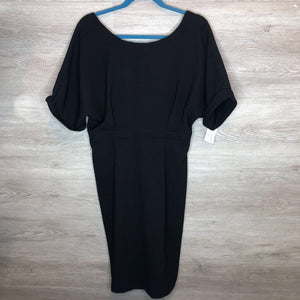 M/Size 8: Black Cuffed Sleeve Plunging Back Dress