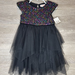 2T: Black + Rainbow Sequin Tulle Skirted Formal Dress