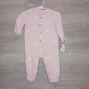 3-6M: Pink Ghost Print Muslin L/S Romper