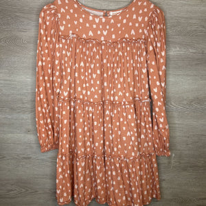 14/16: Terracotta + White Heart Print Tiered L/S Dress