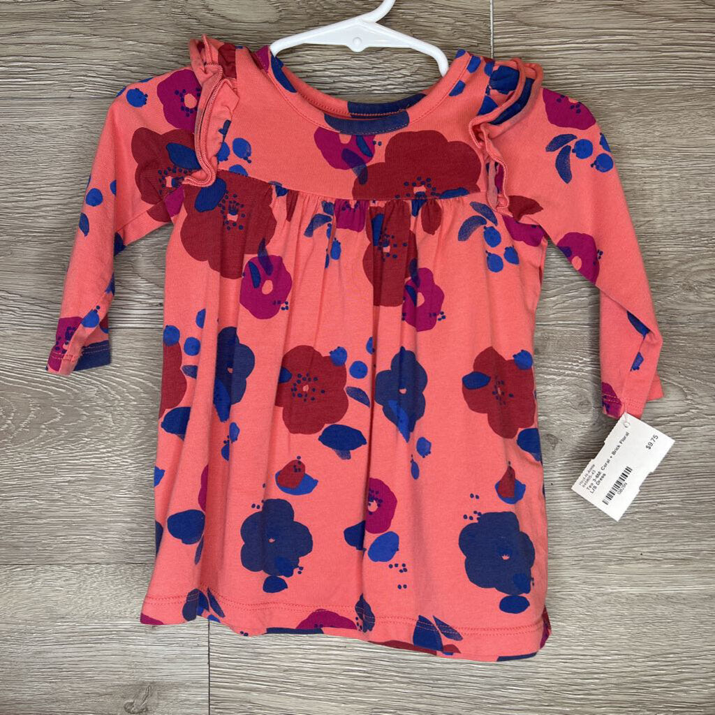 3-6M: Coral + Brick Floral L/S Dress