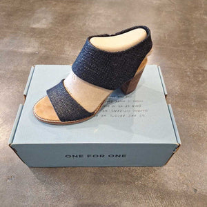 Size 6: NEW Black Burlap Block Heel Sandals *retail $89