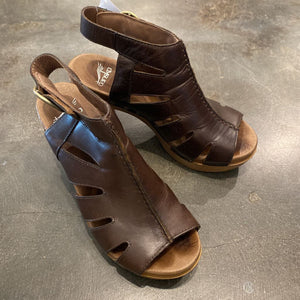Size 6: Brown Wedge Heel Ankle Wrap Sandals