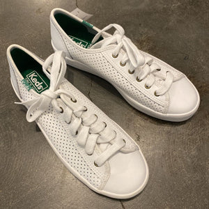 Size 6: White Perforated Leather Sneakers