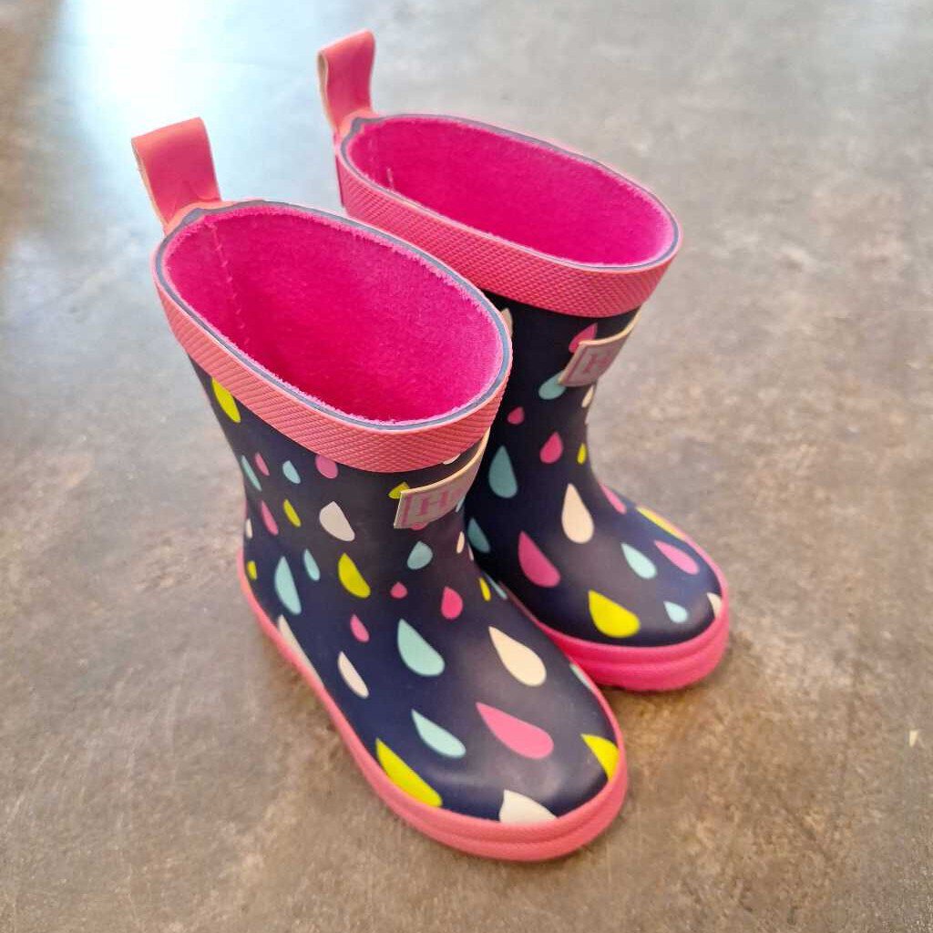 Size 5: Navy Raindrop Print Rain Boots