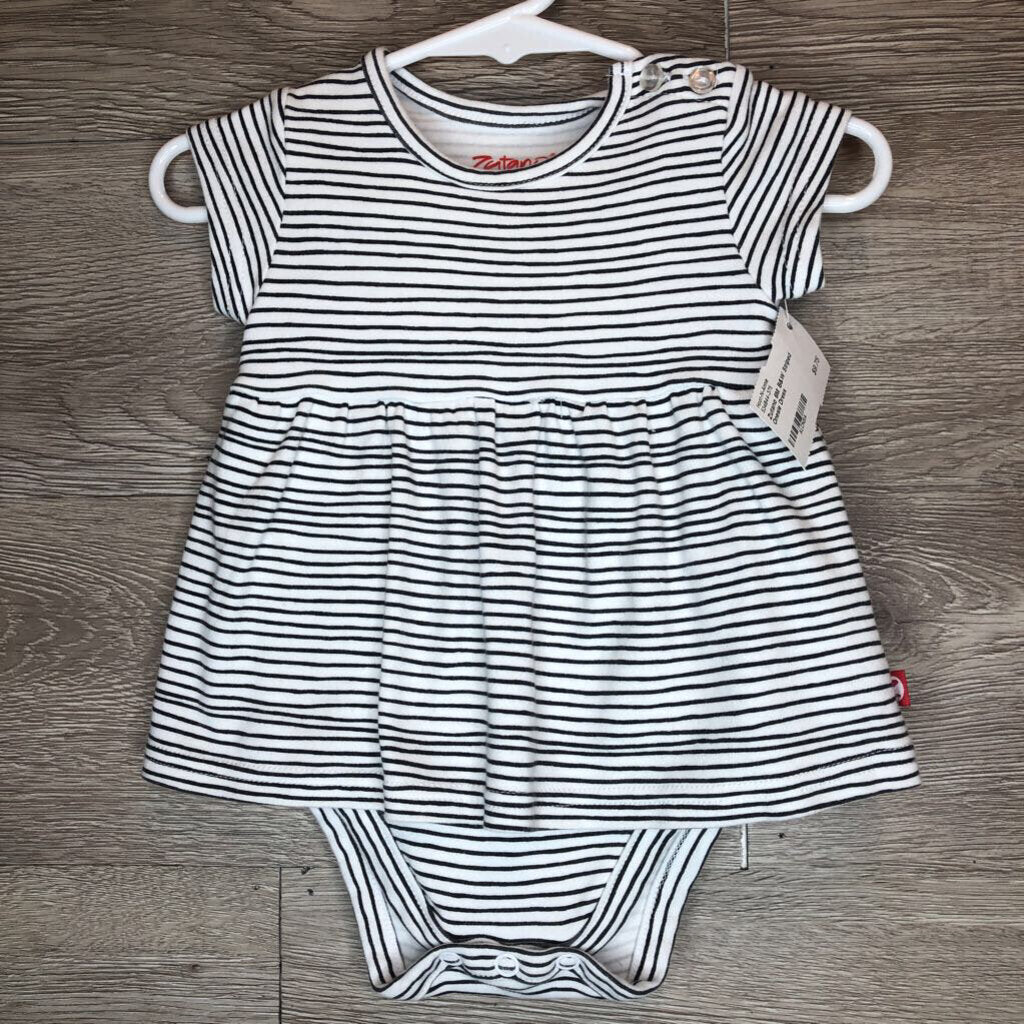 6M: B&W Striped Onesie Dress