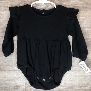 6-12M: Black Flutter L/S Balloon Romper