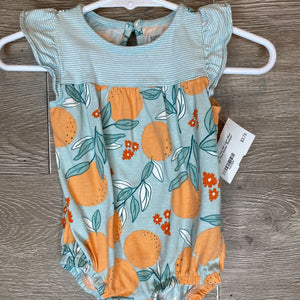 3M: Light Blue Orange Print Flutter Romper