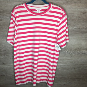 M: Pink + White Striped Boxy Nursing Top