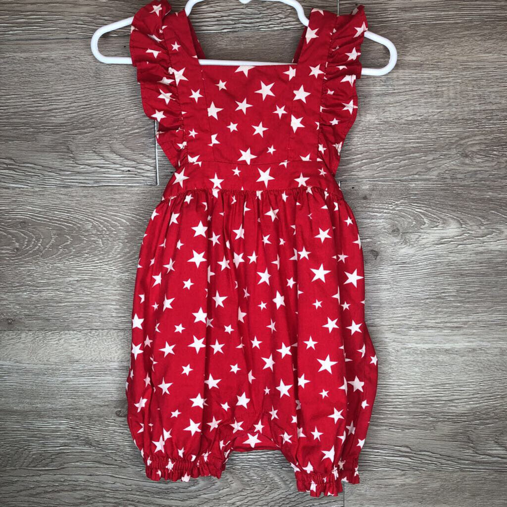 6-12M: Red Star Print Balloon Romper