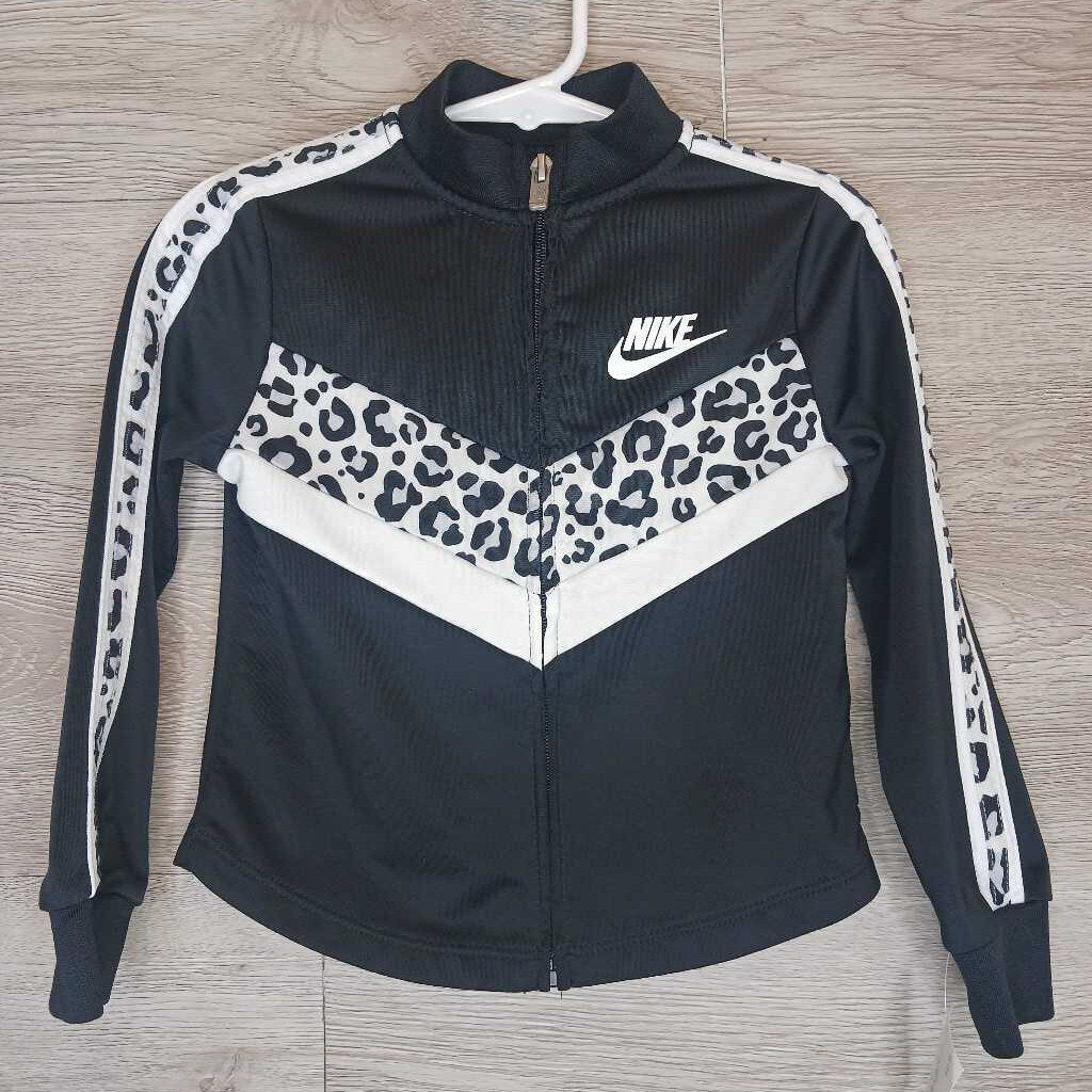 3T: Black Cheetah Print Detail Track Jacket