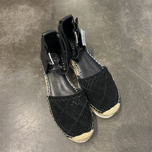 Size 5: Black Suede Woven Platform Sandals