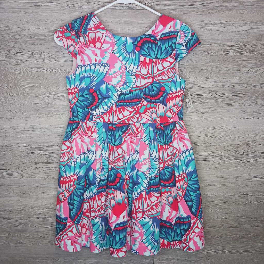 10: Blue + Red Tone Bold Butterfly Print Dress