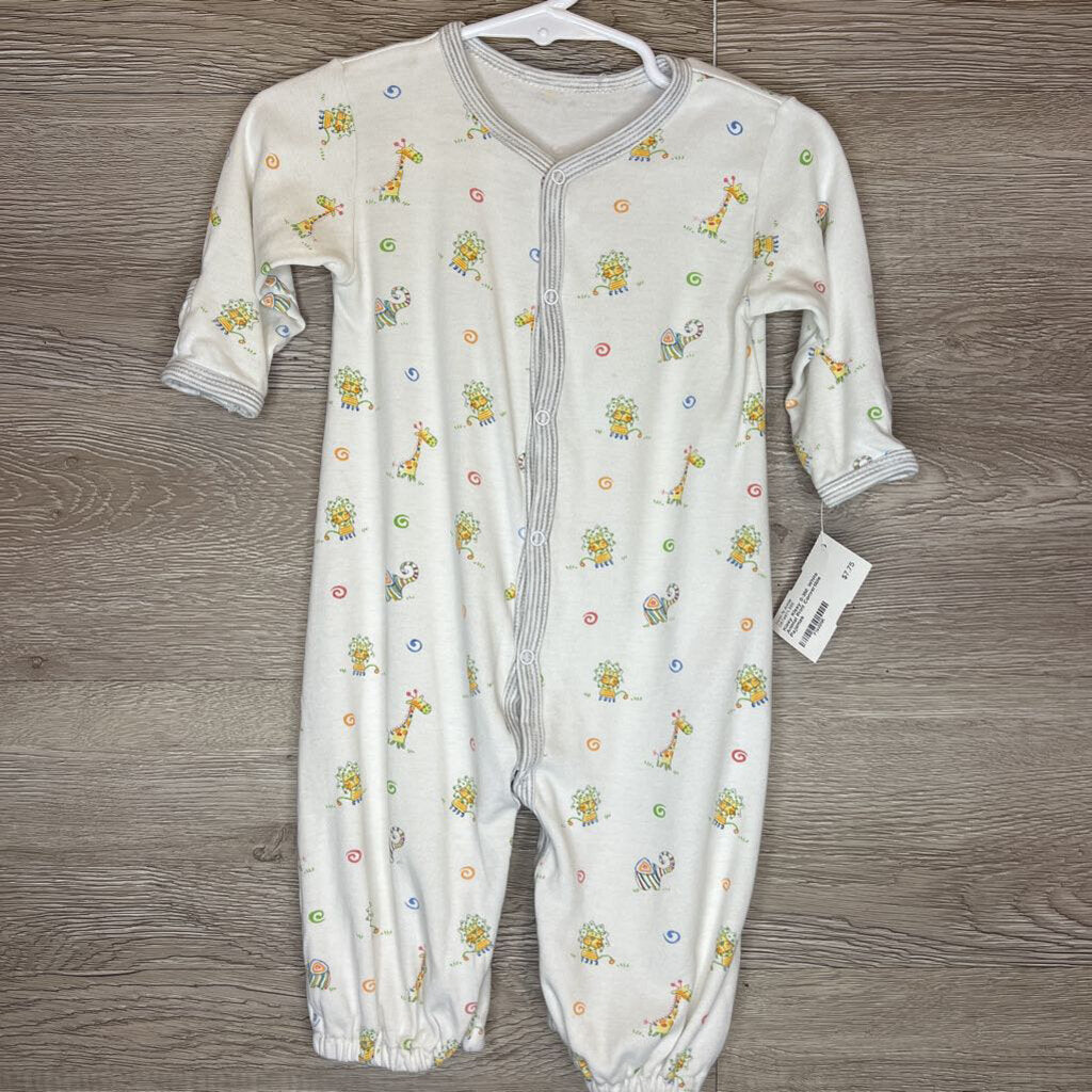 0-3M: White Animal Print Convertible Pajamas