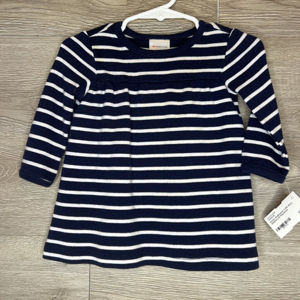 3-6M: Navy Striped L/S Playdress