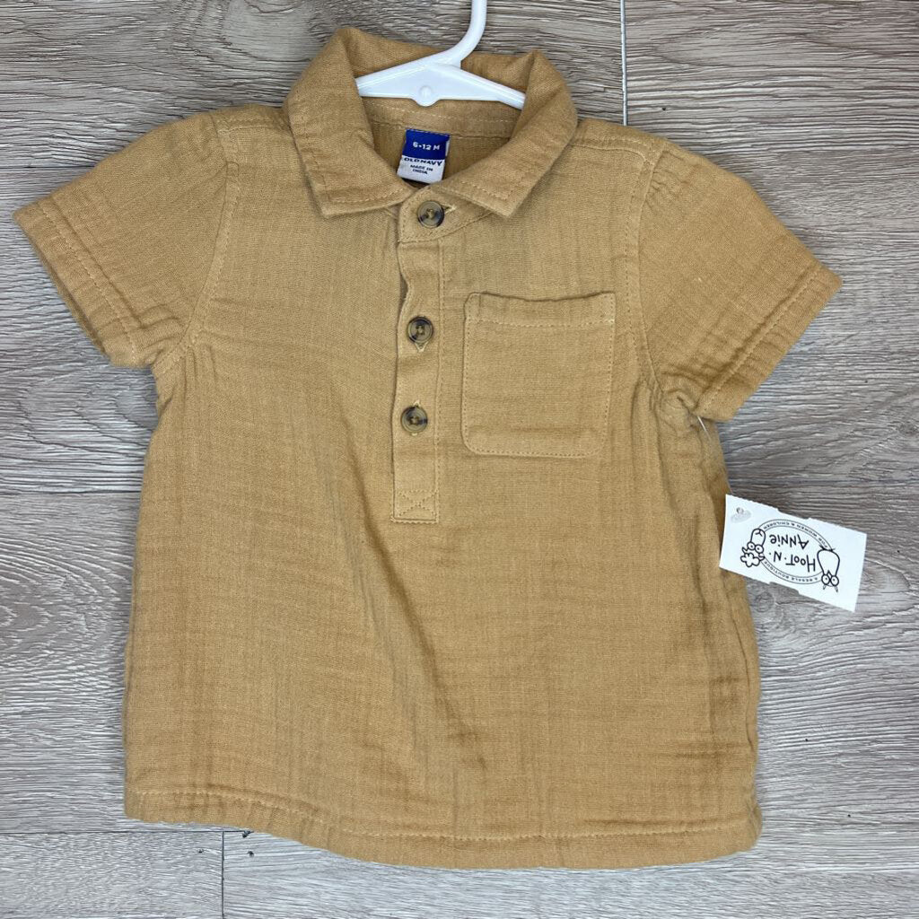 6-12M: Beige Muslin Henley Polo