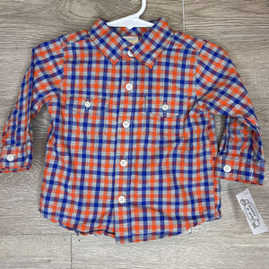 6-12M: Orange + Blue Plaid Button-Up