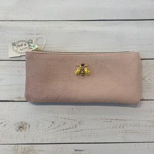 Pink Velour Bee Zip Bag