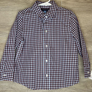 4T: Light Blue + Maroon Gingham Button-Up