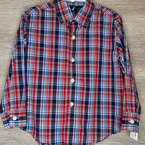 4T: Navy + Red Plaid Button-Up