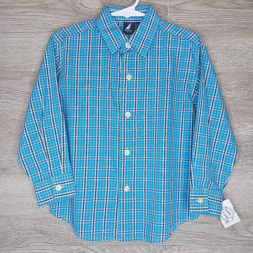 3T: Aqua Plaid Button-Up