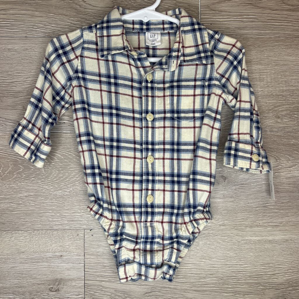 3-6M: Cream Plaid Flannel Onesie