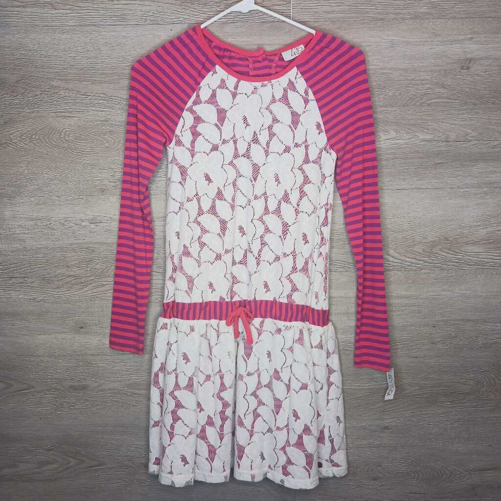 10: Pink + Purple Striped White Flower Lace Overlay L/S Dress