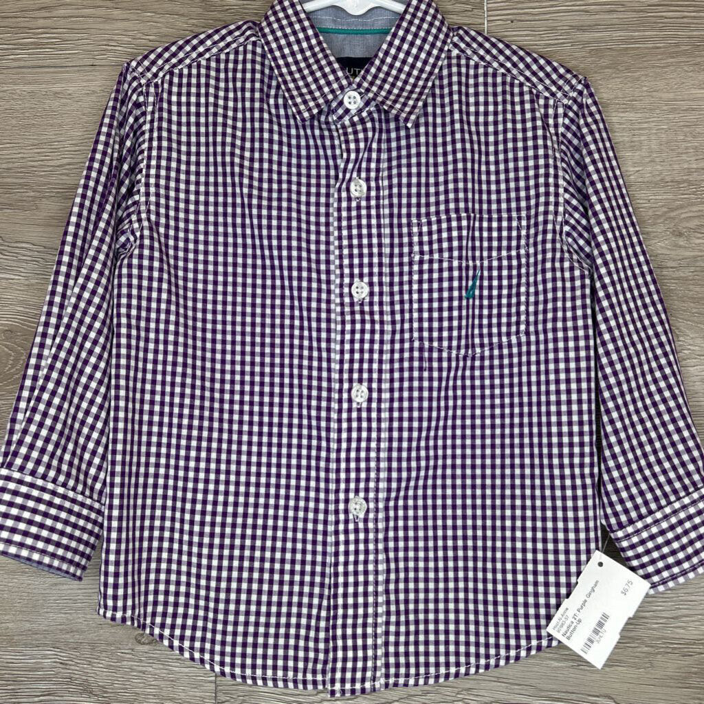 2T: Purple Gingham Button-Up