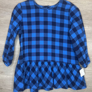 150/12-14: Blue + Navy Checkered Flannel Peplum Tunic