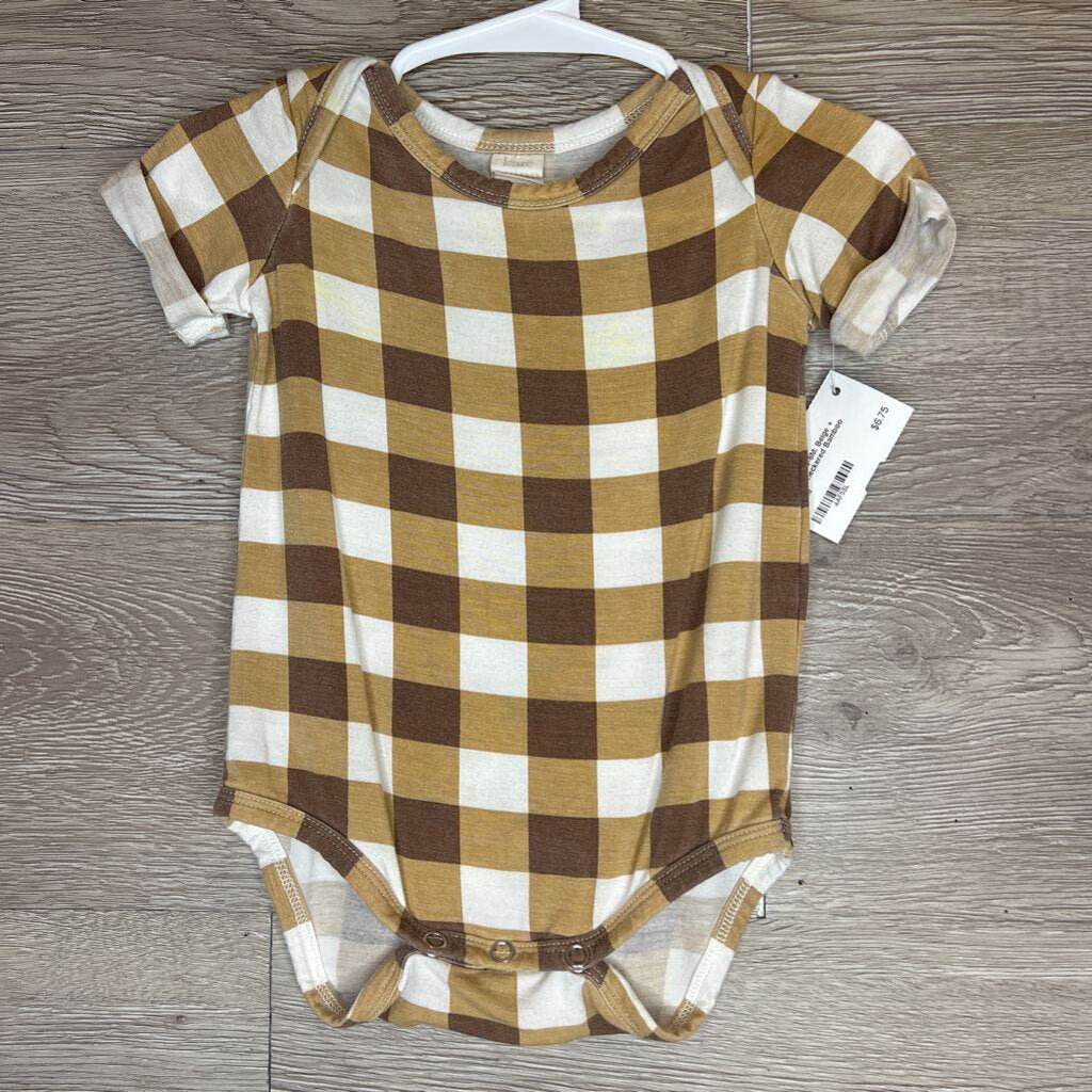 3-6M: Beige + Brown Checkered Bamboo Onesie