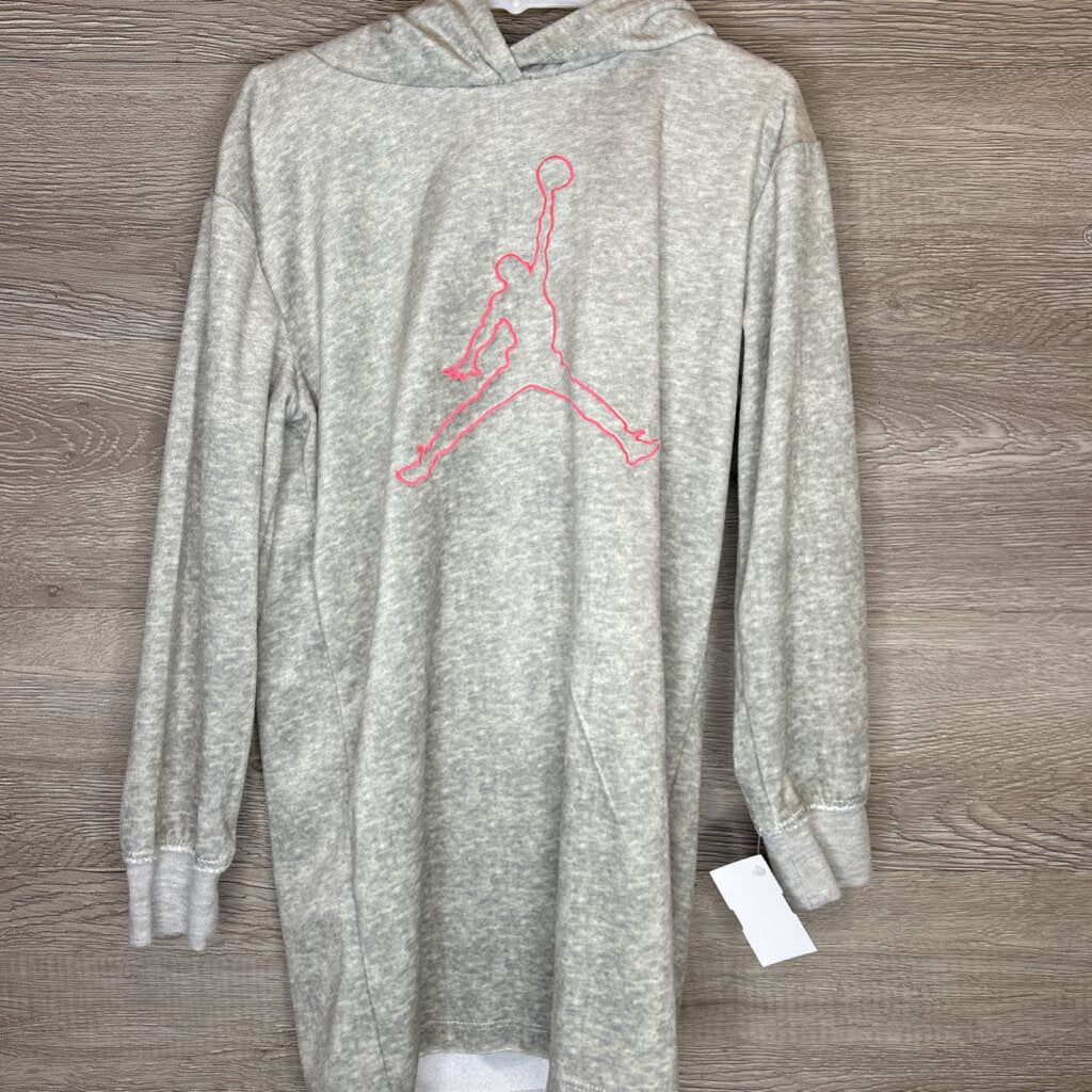 6: Grey Velour Pink Jumpman Stitch Hooded L/S Dress