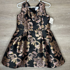 5T: Black + Pink Shimmer Damask Formal Dress