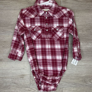 Fits Like 2T: Maroon Flannel Shimmer Plaid Onesie