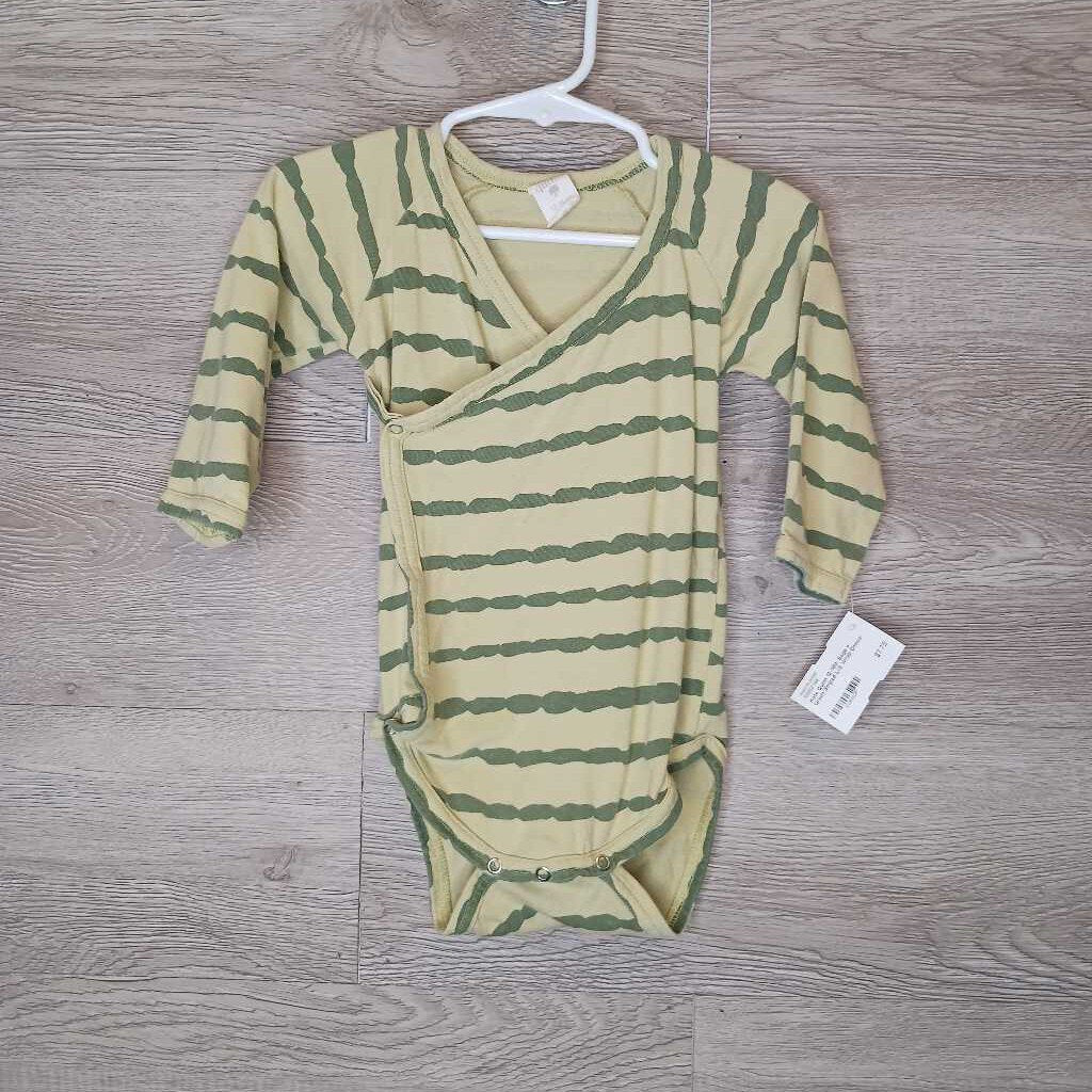 12-18M: Sage + Green Striped L/S Wrap Onesie