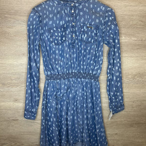 14: Chambray Button Up Smock Waist L/S Spotted Dress