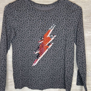 8: Charcoal Cheetah Print Sequin Lightening Bolt Top