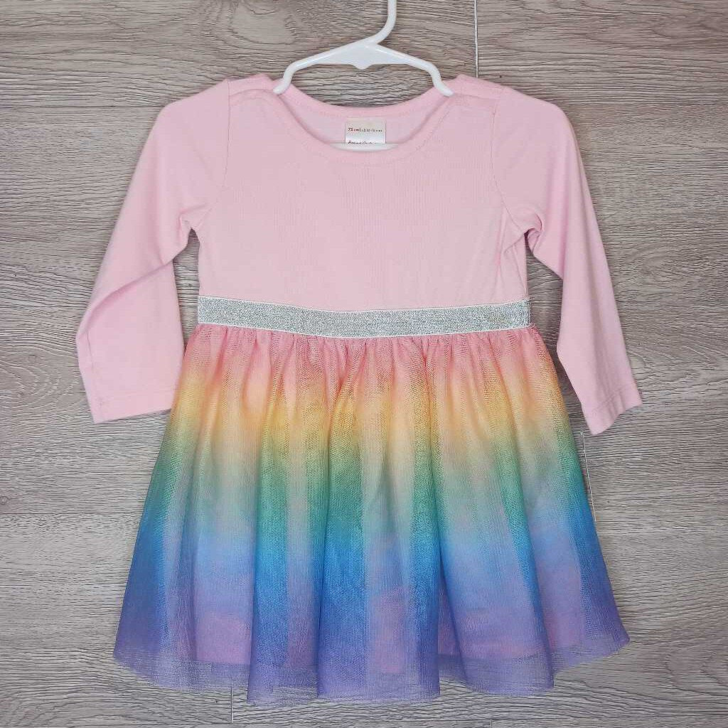 12-18M: Pink L/S Rainbow Tulle Dress