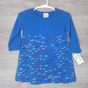 12-18M: Blue L/S Colorful Bow Print Dress