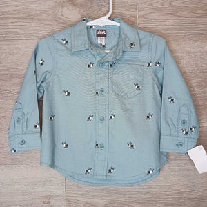 12-18M: Dusty Blue Reindeer Print Button-Up