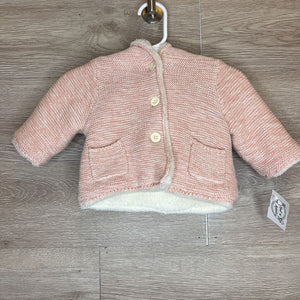 0-3M: Pink Heather Plush Lined Hooded Cardigan