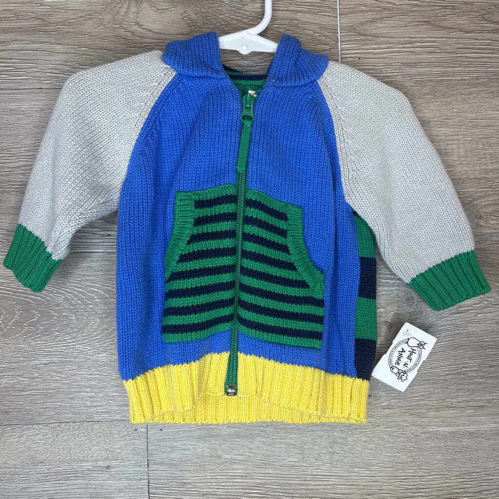 60/3-6M: Blue + Grey Colorblock Zip-Up Knit Hoodie